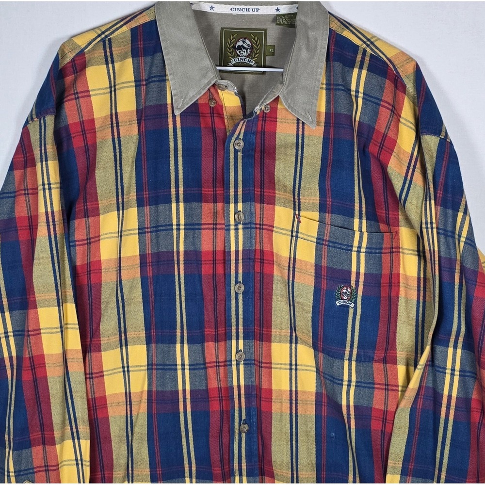 intage Western Cinch Mens XL Plaid Button Down Shirt Contrast Collar Y2K Rodeo